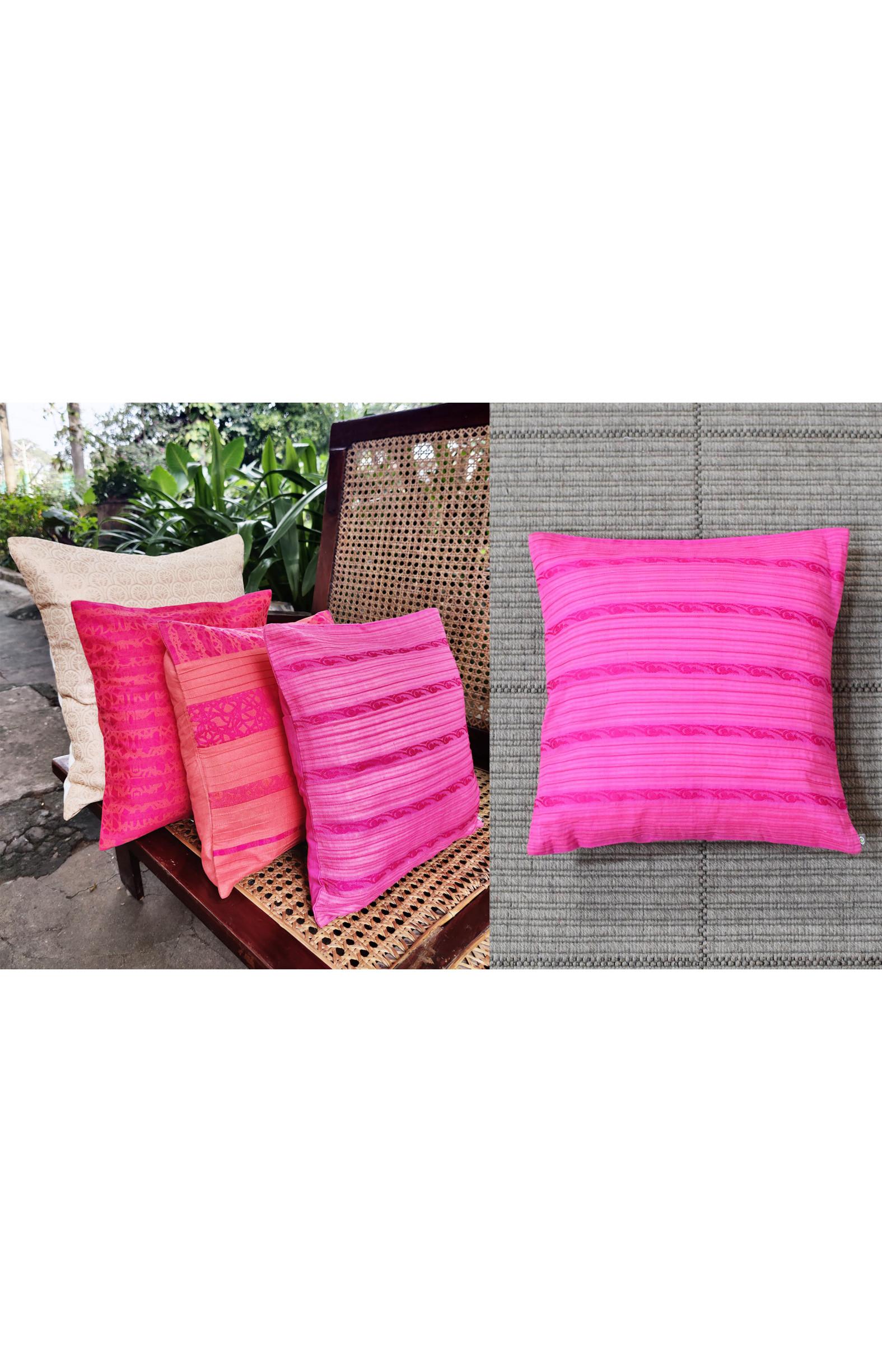 Handloom Organic Cotton Cushion Cover Pink 